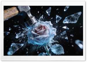 Frozen Rose smashed by Hammer 4K UHD Wallpaper for Widescreen and UltraWide Desktop, UltraHD TV, Smartphone, Tablet