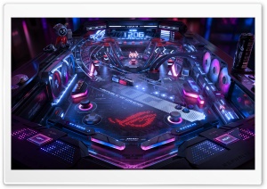 Futuristic ROG Pinball Machine Neon Lighting 4K UHD Wallpaper for Widescreen and UltraWide Desktop, UltraHD TV, Smartphone, Tablet