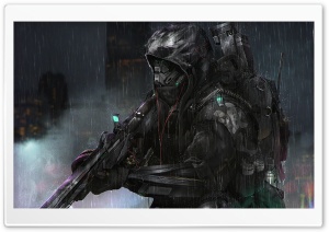 Futuristic Soldier in Rain Ultra HD Wallpaper for 4K UHD Widescreen Desktop, Lockscreen, Screensaver, TV, Tablet, Smartphone