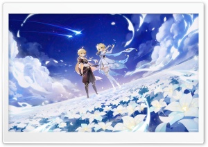 Genshin Impact Travelers Aether and Lumine 4K UHD Wallpaper for Widescreen and UltraWide Desktop, UltraHD TV, Smartphone, Tablet