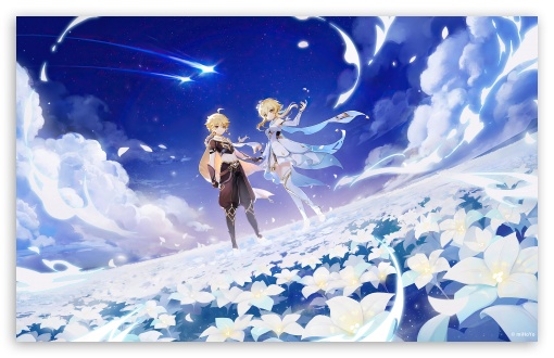 Genshin Impact Travelers Aether and Lumine UltraHD Wallpaper for UHD 16:9 ; HD 16:9 ; UltraWide 21:9 24:10 ; Widescreen 16:10 5:3 ;