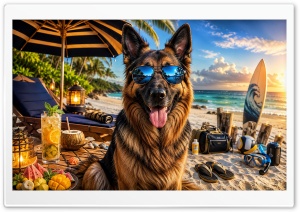 German Shepherd Dog on the Beach 4K UHD Wallpaper for Widescreen and UltraWide Desktop, UltraHD TV, Smartphone, Tablet