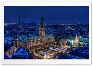 Germany Houses Hamburg Night From Above Horizon Ultra HD Wallpaper for 4K UHD Widescreen Desktop, Lockscreen, Screensaver, TV, Tablet, Smartphone