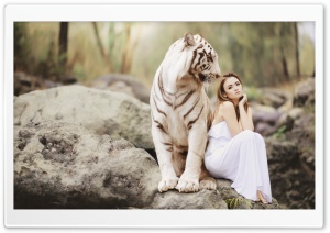 Giant White Tiger and a Girl Ultra HD Wallpaper for 4K UHD Widescreen desktop, tablet & smartphone