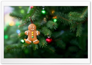 Gingerbread Man in Christmas Tree Ultra HD Wallpaper for 4K UHD Widescreen Desktop, Lockscreen, Screensaver, TV, Tablet, Smartphone