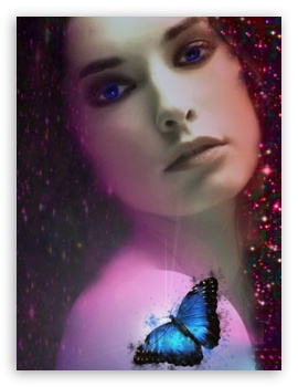 Girl - Blue Butterfly UltraHD Wallpaper for Mobile 3:5 3:4 ;