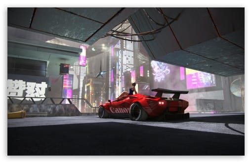 Girl Admiring Cyberpunk City From Supercar UltraHD Wallpaper for UHD 16:9 ; HD 16:9 ; UltraWide 21:9 24:10 32:9 32:10 ; Widescreen 16:10 ; Tablet 1:1 ; Dual 16:10 16:9 ;