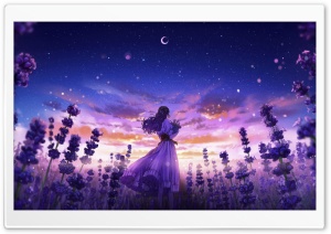 Girl Among the Purple Blossoms 4K UHD Wallpaper for Widescreen and UltraWide Desktop, UltraHD TV, Smartphone, Tablet