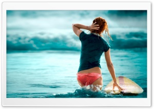 Girl And Blue Sea Ultra HD Wallpaper for 4K UHD Widescreen desktop, tablet & smartphone