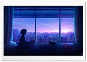 Girl and Cat Illustration Ultra HD Wallpaper for 4K UHD Widescreen desktop, tablet & smartphone