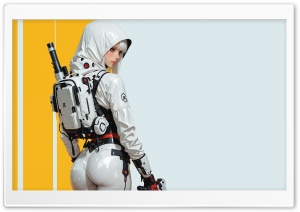 Girl, Armed, Science Fiction, Art, White, Yellow 4K UHD Wallpaper for Widescreen and UltraWide Desktop, UltraHD TV, Smartphone, Tablet