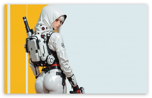 Girl, Armed, Science Fiction, Art, White, Yellow UltraHD Wallpaper for UHD 16:9 ; HD 16:9 ; UltraWide 21:9 24:10 ; Widescreen 16:10 5:3 ; Fullscreen 4:3 5:4 3:2 ; Tablet 1:1 ; Mobile 9:16 9:19.5 9:20 10:16 2:3 3:5 3:4 ;