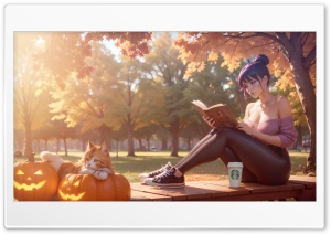 Girl, Cat, Halloween Anime Art Ultra HD Wallpaper for 4K UHD Widescreen desktop, tablet & smartphone