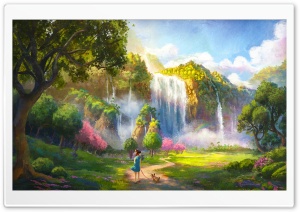 Girl, Dog, Waterfall Ultra HD Wallpaper for 4K UHD Widescreen desktop, tablet & smartphone