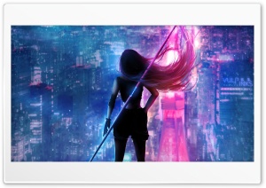 Girl Hair Flowing Neon City 4K UHD Wallpaper for Widescreen and UltraWide Desktop, UltraHD TV, Smartphone, Tablet