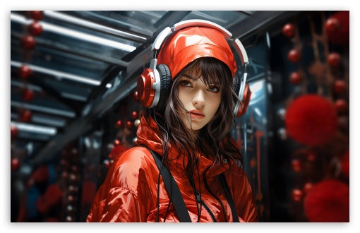 Girl, Headphones, Red Outfit, Modern Artwork UltraHD Wallpaper for UHD 16:9 ; HD 16:9 ; UltraWide 21:9 24:10 32:9 32:10 ; Widescreen 16:10 5:3 ; Fullscreen 4:3 5:4 3:2 ; Tablet 1:1 ; Mobile 9:16 9:19.5 9:20 10:16 2:3 3:5 3:4 ; Dual 16:10 5:3 16:9 4:3 5:4 3:2 ;