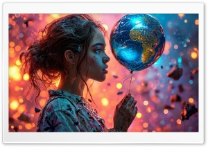 Girl Holding Balloon in Chaos Ultra HD Wallpaper for 4K UHD Widescreen Desktop, Lockscreen, Screensaver, TV, Tablet, Smartphone