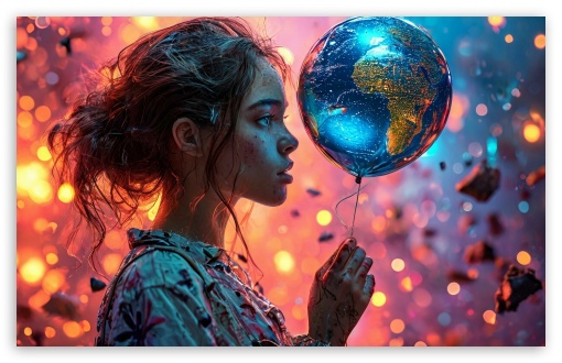 Girl Holding Balloon in Chaos UltraHD Wallpaper for HD 16:9 ; UltraWide 21:9 ; Widescreen 16:10 5:3 ; Fullscreen 4:3 5:4 3:2 ; Tablet 1:1 ;