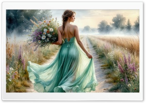 Girl in a Flowy Dress on a Country Road 4K UHD Wallpaper for Widescreen and UltraWide Desktop, UltraHD TV, Smartphone, Tablet