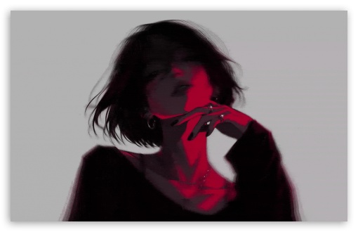Girl in Red Light Art UltraHD Wallpaper for UHD 16:9 ; HD 16:9 ; UltraWide 21:9 24:10 32:9 32:10 ; Widescreen 16:10 ; Tablet 1:1 ; Mobile 9:16 9:19.5 9:20 ; Dual 16:10 16:9 ;