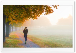 Girl Jogging on a Foggy Fall Morning 4K UHD Wallpaper for Widescreen and UltraWide Desktop, UltraHD TV, Smartphone, Tablet