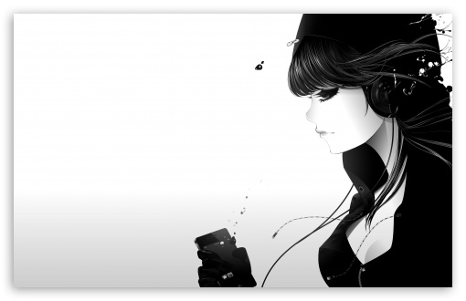 Girl Listening To Music Bw UltraHD Wallpaper for Widescreen 16:10 WHXGA WQXGA WUXGA WXGA ; Fullscreen 4:3 5:4 3:2 UXGA XGA SVGA QSXGA SXGA DVGA HVGA HQVGA ( Apple PowerBook G4 iPhone 4 3G 3GS iPod Touch ) ; Tablet 1:1 ; Mobile 3:4 - ;