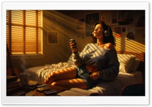 Girl Listening to Music with Walkman 4K UHD Wallpaper for Widescreen and UltraWide Desktop, UltraHD TV, Smartphone, Tablet