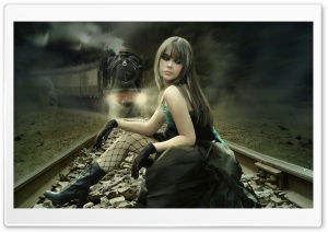 Girl On Rail Tracks Painting Ultra HD Wallpaper for 4K UHD Widescreen desktop, tablet & smartphone