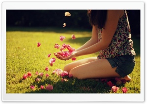 Girl Playing With Flowers Ultra HD Wallpaper for 4K UHD Widescreen desktop, tablet & smartphone