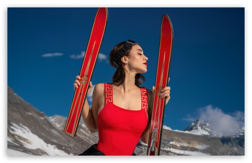 Girl, Red Top, Ski, Mountain, Recreational, Leisure, Passion UltraHD Wallpaper for UHD 16:9 ; HD 16:9 ; UltraWide 21:9 24:10 ; Widescreen 16:10 5:3 ; Fullscreen 4:3 5:4 3:2 ; Tablet 1:1 ; Mobile 2:3 3:5 3:4 ;