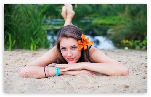 Girl Relaxing In The Sand UltraHD Wallpaper for HD 16:9 ; Widescreen 16:10 5:3 ; Fullscreen 4:3 3:2 ;