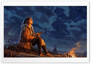 Girl Stargazing by a Campfire at Night 4K UHD Wallpaper for Widescreen and UltraWide Desktop, UltraHD TV, Smartphone, Tablet