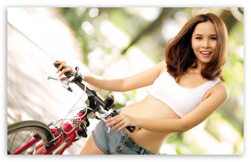 Girl With Bicycle UltraHD Wallpaper for HD 16:9 ; Widescreen 16:10 5:3 ; Fullscreen 3:2 ;