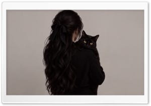 Girl with Black Cat Art 4K UHD Wallpaper for Widescreen and UltraWide Desktop, UltraHD TV, Smartphone, Tablet