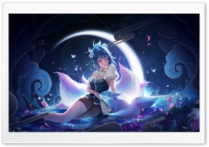 Girl with Blue Hair Petting a Blue Fox 4K UHD Wallpaper for Widescreen and UltraWide Desktop, UltraHD TV, Smartphone, Tablet