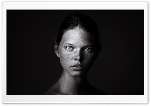 Girl with Freckles Black and White Portrait 4K UHD Wallpaper for Widescreen and UltraWide Desktop, UltraHD TV, Smartphone, Tablet