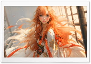 Girl with Long Orange Hair Drawing Ultra HD Wallpaper for 4K UHD Widescreen desktop, tablet & smartphone