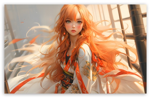 Girl with Long Orange Hair Drawing UltraHD Wallpaper for UHD 16:9 ; HD 16:9 ; UltraWide 21:9 24:10 ; Widescreen 16:10 5:3 ; Fullscreen 4:3 5:4 3:2 ; Tablet 1:1 ; Mobile 9:16 2:3 3:5 3:4 ;