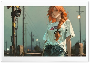 Girl with Orange Hair Illustration 4K UHD Wallpaper for Widescreen and UltraWide Desktop, UltraHD TV, Smartphone, Tablet