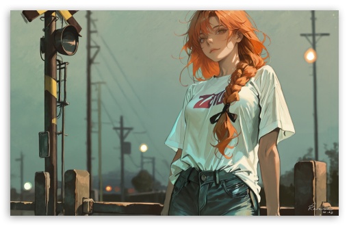 Girl with Orange Hair Illustration UltraHD Wallpaper for UHD 16:9 ; HD 16:9 ; Widescreen 16:10 5:3 ; Fullscreen 4:3 5:4 3:2 ; Tablet 1:1 ;