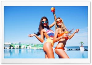 Girls, Fun, Summer, Party, Dancing, Cocktails, Pool, Seaside, Swimsuit 4K UHD Wallpaper for Widescreen and UltraWide Desktop, UltraHD TV, Smartphone, Tablet