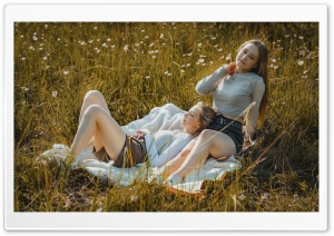Girls Relaxing on Meadow 4K UHD Wallpaper for Widescreen and UltraWide Desktop, UltraHD TV, Smartphone, Tablet