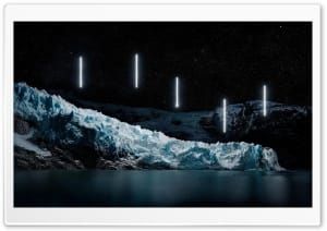 Glaciers Under a Strange Starry Night Sky 4K UHD Wallpaper for Widescreen and UltraWide Desktop, UltraHD TV, Smartphone, Tablet