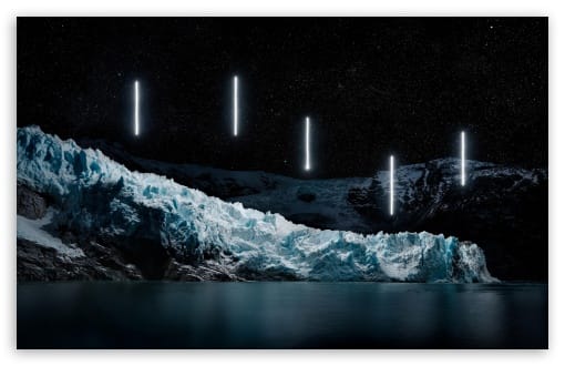 Glaciers Under a Strange Starry Night Sky UltraHD Wallpaper for UHD 16:9 ; HD 16:9 ; UltraWide 21:9 24:10 32:9 32:10 ; Widescreen 16:10 ; Tablet 1:1 ; Mobile 9:16 9:19.5 9:20 9:21 9:22 ; Dual 16:10 16:9 ;