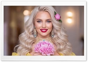 Glamour Portrait of Blonde Woman in Yellow 4K UHD Wallpaper for Widescreen and UltraWide Desktop, UltraHD TV, Smartphone, Tablet