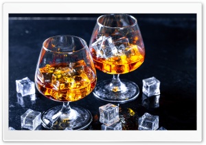 Glass of Cognac with Ice Cubes Ultra HD Wallpaper for 4K UHD Widescreen desktop, tablet & smartphone