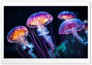 Glowing Purple Bioluminescent Jellyfish 4K UHD Wallpaper for Widescreen and UltraWide Desktop, UltraHD TV, Smartphone, Tablet