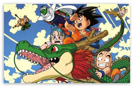 Goku, Bulma, Krillin riding Shenron   Dragon Ball UltraHD Wallpaper for UHD 16:9 ; HD 16:9 ; Widescreen 16:10 ; Tablet 1:1 ;