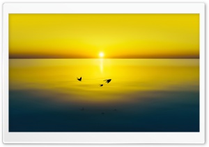 Gold Sunset, Swallow Birds Flying above Lake Ultra HD Wallpaper for 4K UHD Widescreen Desktop, Lockscreen, Screensaver, TV, Tablet, Smartphone