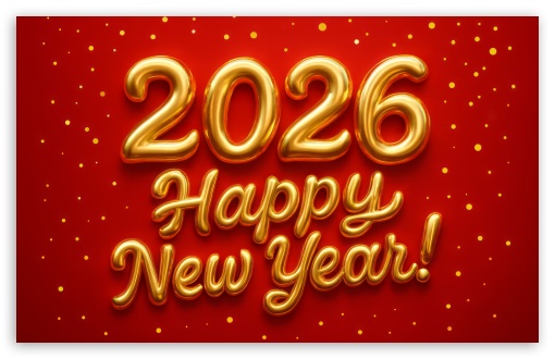 Golden 2026 Happy New Year on Red Background UltraHD Wallpaper for UHD 16:9 ; HD 16:9 ; UltraWide 32:9 32:10 ; Widescreen 16:10 5:3 ; Fullscreen 4:3 5:4 3:2 ; Tablet 1:1 ; Dual 16:10 5:3 16:9 ;